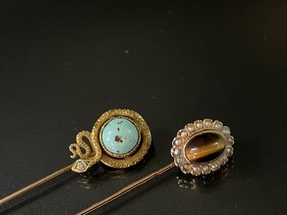 Two gold pins 750°/00

One showing a snake...