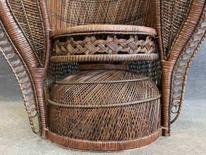Large woven wicker armchair, wide back, Emmanuelle...