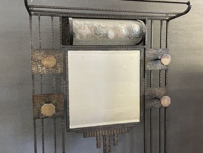 Wrought iron coat rack with mirror and central...