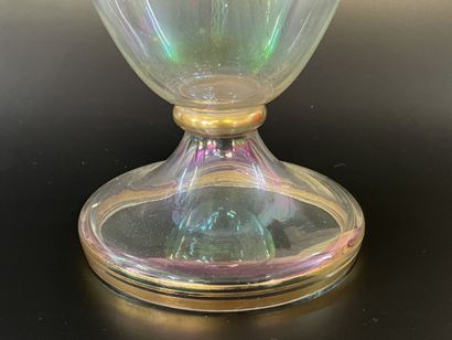 Pair of iridescent translucent glass vases...
