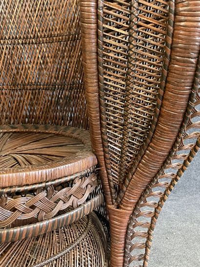 Large woven wicker armchair, wide back, Emmanuelle...