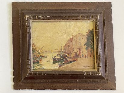 Merio AMEGLIO 

Sailboats in the port. 

oil...