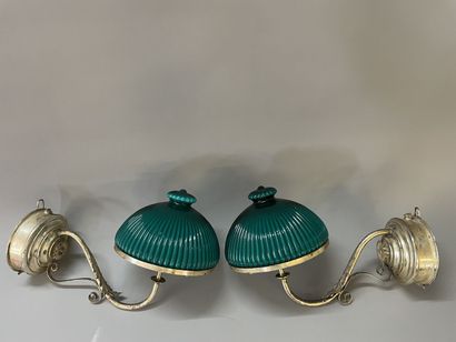 Pair of sconces in patinated sheet metal,...
