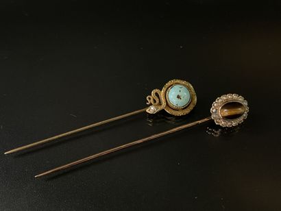 Two gold pins 750°/00

One showing a snake...