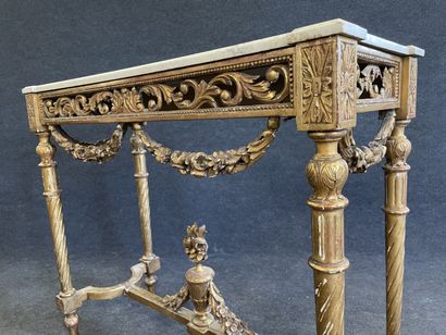 Wood and gilded stucco console, openwork...