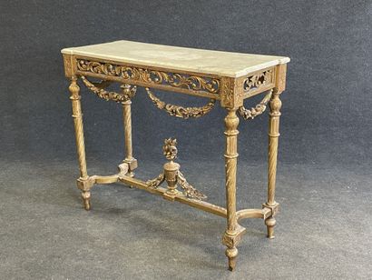 Wood and gilded stucco console, openwork...