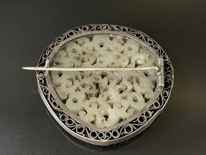 Large brooch in white jadeite carved and...