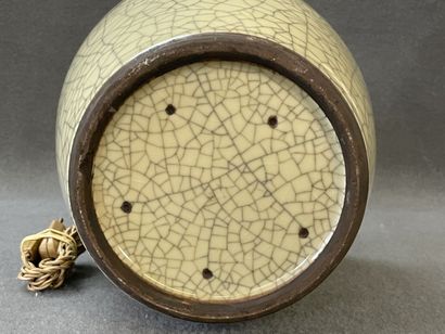 Pair of porcelain vases, celadon enamel cracked,...