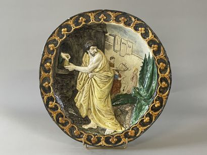 Max CLAUDET : enamelled stoneware dish representing...