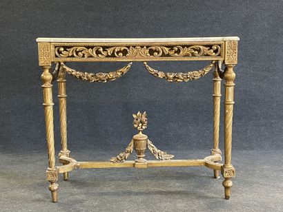 Wood and gilded stucco console, openwork...