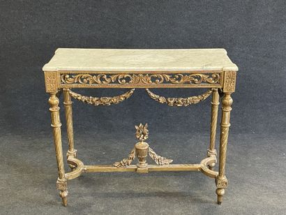 Wood and gilded stucco console, openwork...
