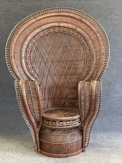 Large woven wicker armchair, wide back, Emmanuelle...