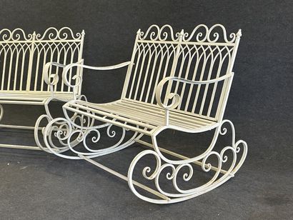 Pair of rocking garden benches in curved...