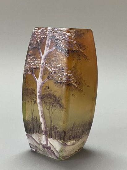 Pair of miniature vases with enamelled decoration...