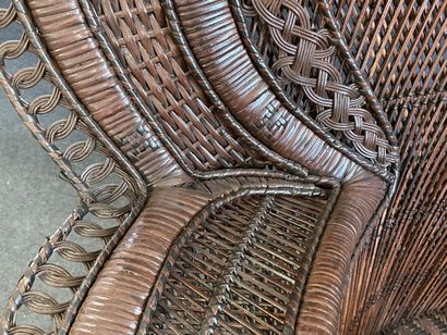 Large woven wicker armchair, wide back, Emmanuelle...