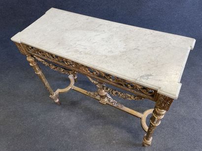 Wood and gilded stucco console, openwork...