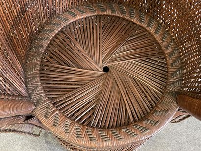 Large woven wicker armchair, wide back, Emmanuelle...