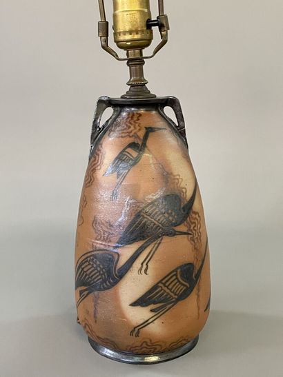 CIBOURE

Pierced stoneware lamp, storks decoration.

H....