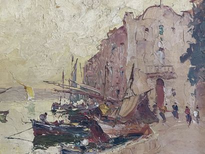Merio AMEGLIO 

Sailboats in the port. 

oil...