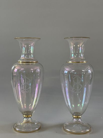 Pair of iridescent translucent glass vases...