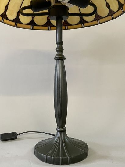 Lamp in patinated metal, lampshade in geometric...
