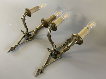 Pair of ormolu and patinated sconces decorated...