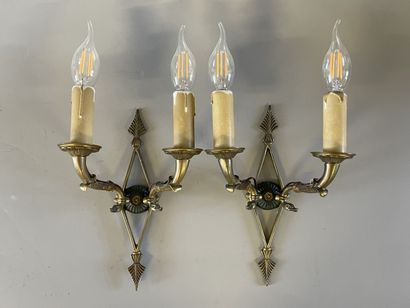 Pair of ormolu and patinated sconces decorated...