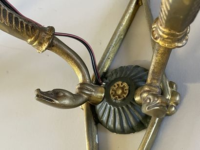 Pair of ormolu and patinated sconces decorated...
