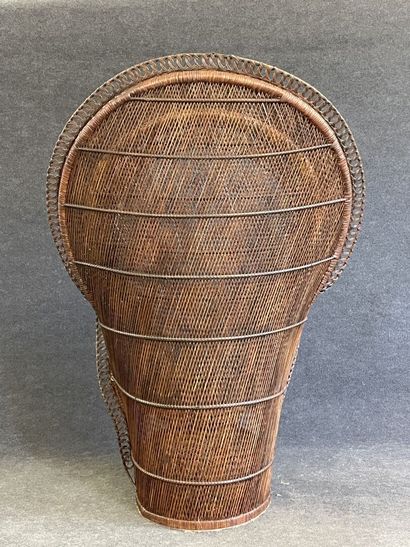 Large woven wicker armchair, wide back, Emmanuelle...