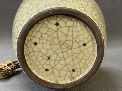 Pair of porcelain vases, celadon enamel cracked,...