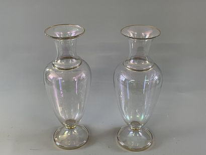Pair of iridescent translucent glass vases...