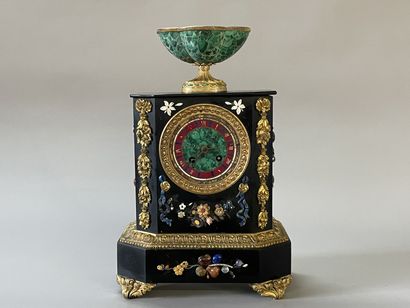 Marble, malachite and gilt bronze clock,...