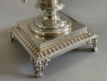 Cut crystal cup, on pedestal, in silver plated...