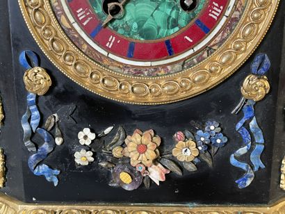 Marble, malachite and gilt bronze clock,...