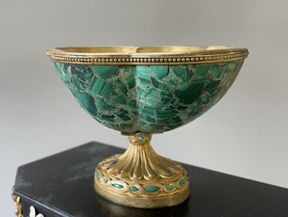 Marble, malachite and gilt bronze clock,...