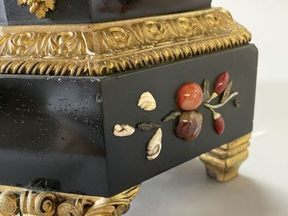 Marble, malachite and gilt bronze clock,...