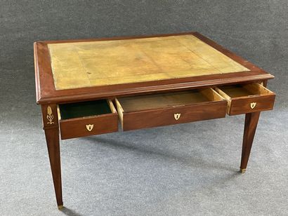 Mahogany and mahogany veneer desk, double...