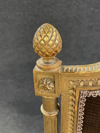Carved and gilded wood fire screen, tapestry...