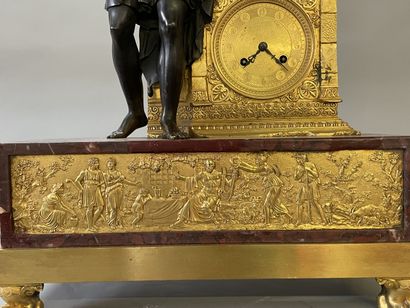 Antique poet clock, in patinated bronze and...