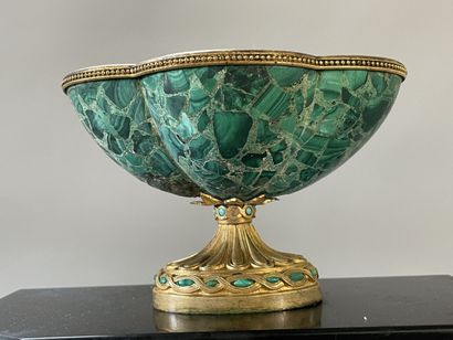 Marble, malachite and gilt bronze clock,...