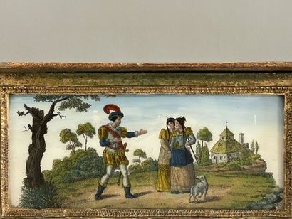 Small overmantel mirror, decorated with fixed...