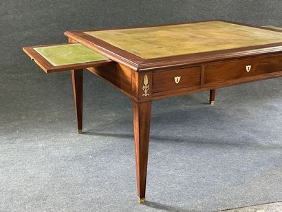 Mahogany and mahogany veneer desk, double...