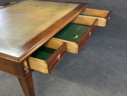 Mahogany and mahogany veneer desk, double...
