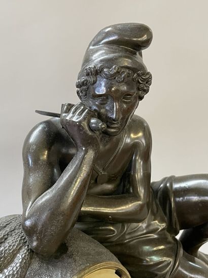 Neapolitan clock in patinated bronze and...