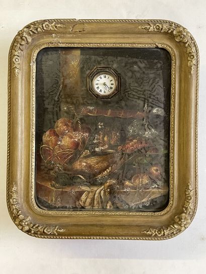 Clock painting, fixed under glass, lacquered...