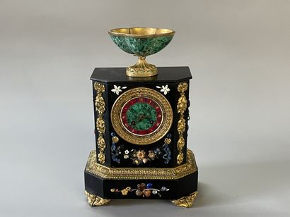 Marble, malachite and gilt bronze clock,...