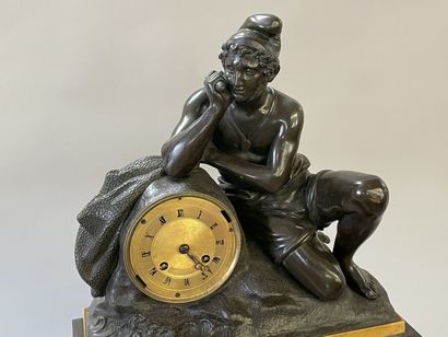 Neapolitan clock in patinated bronze and...
