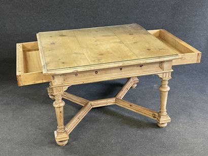 Table de milieu carré en bois blond ouvrant...
