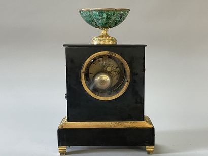 Marble, malachite and gilt bronze clock,...