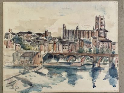 Henri MANGUIN (1874-1949). 

Vu d'Albi. 

Aquarelle,...